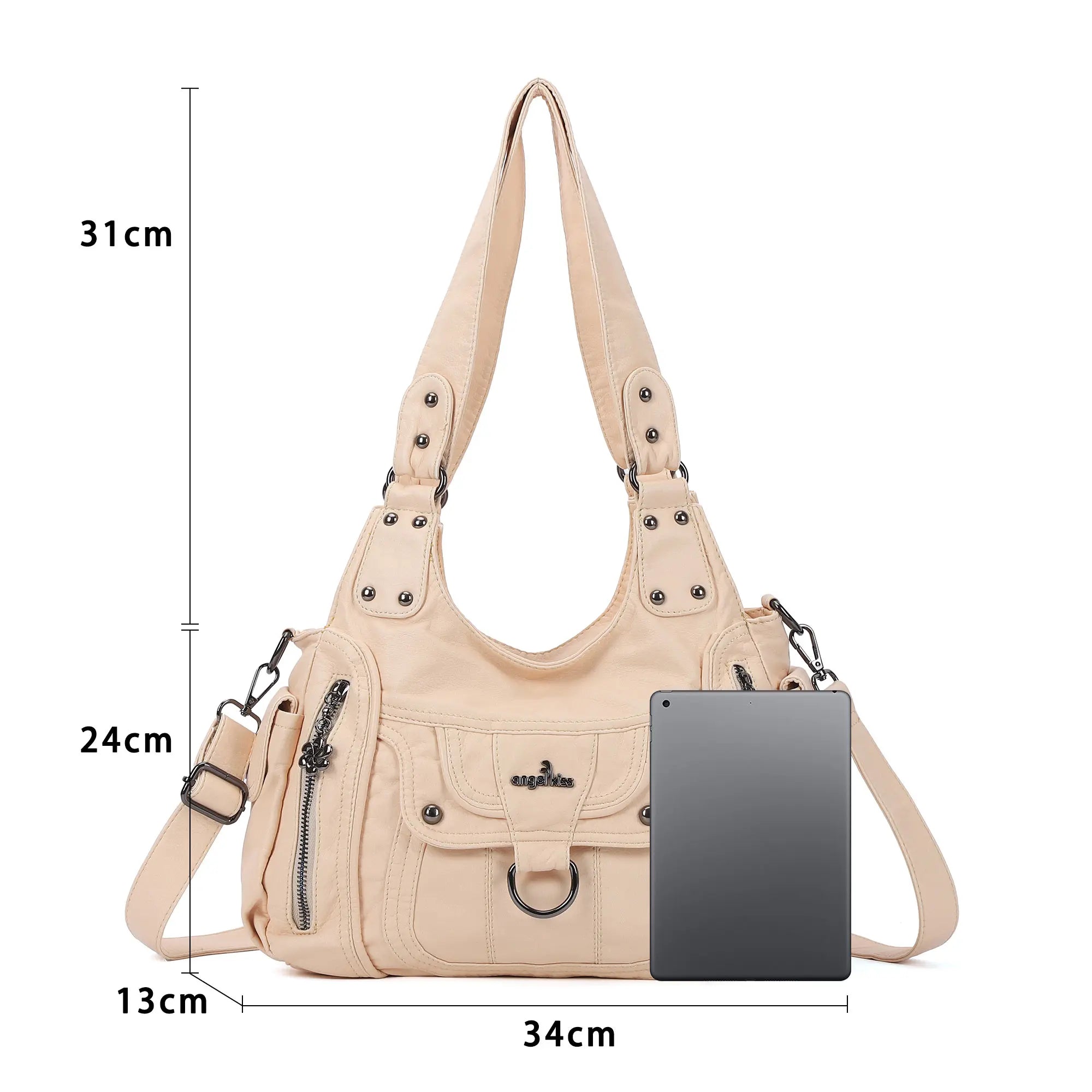 Large Multi Pocket Hobo Purse for Women with Adjustable Strap
