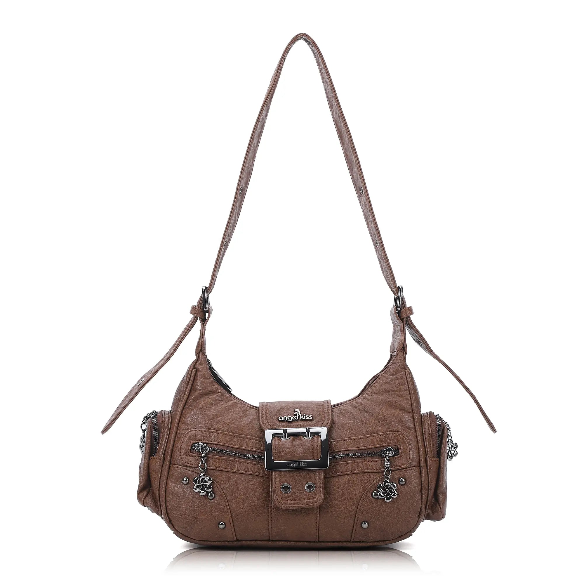 Vintage Washed Crescent Shoulder Bag - Y2K Multi-Pocket Underarm Crossbody Purse