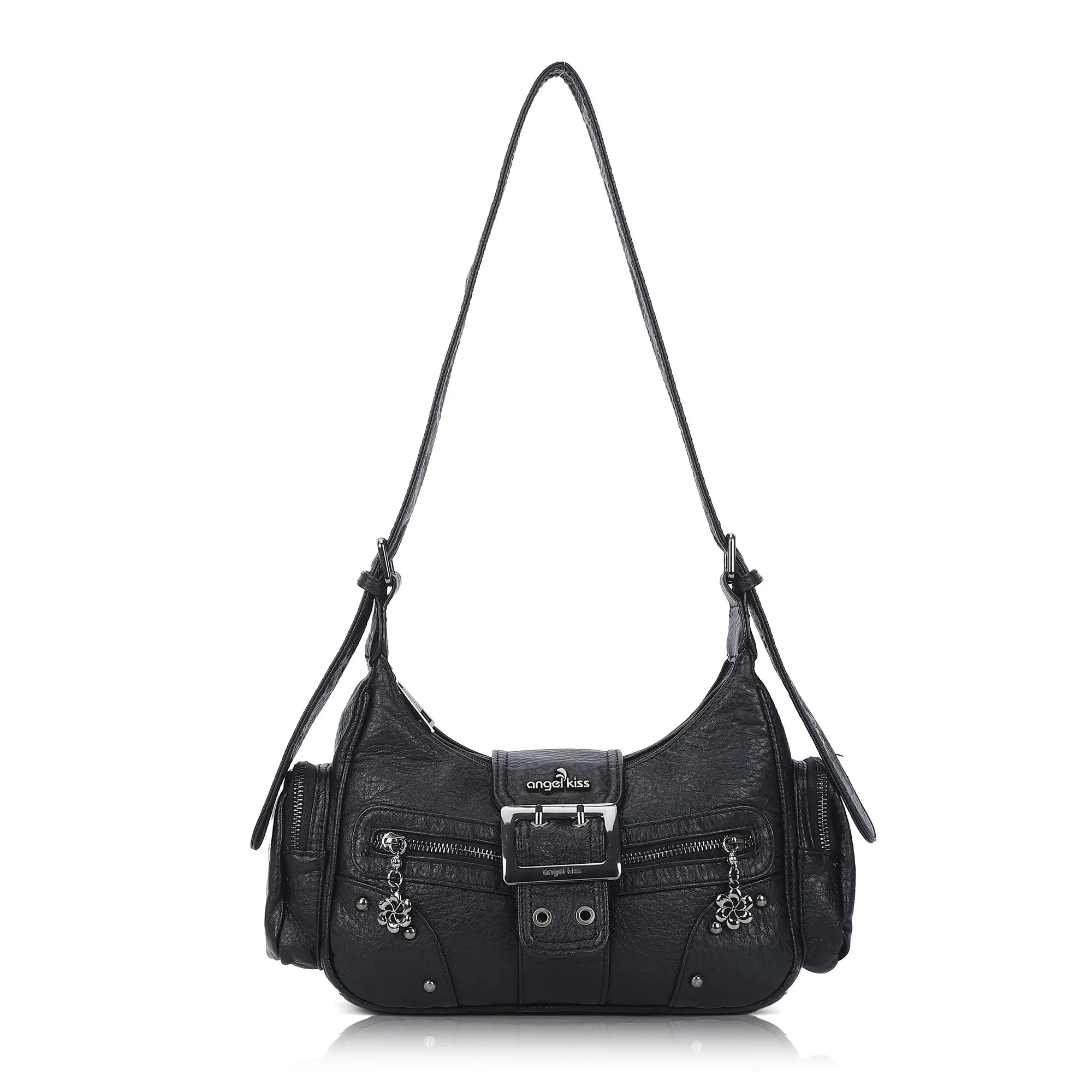 Vintage Washed Crescent Shoulder Bag - Y2K Multi-Pocket Underarm Crossbody Purse