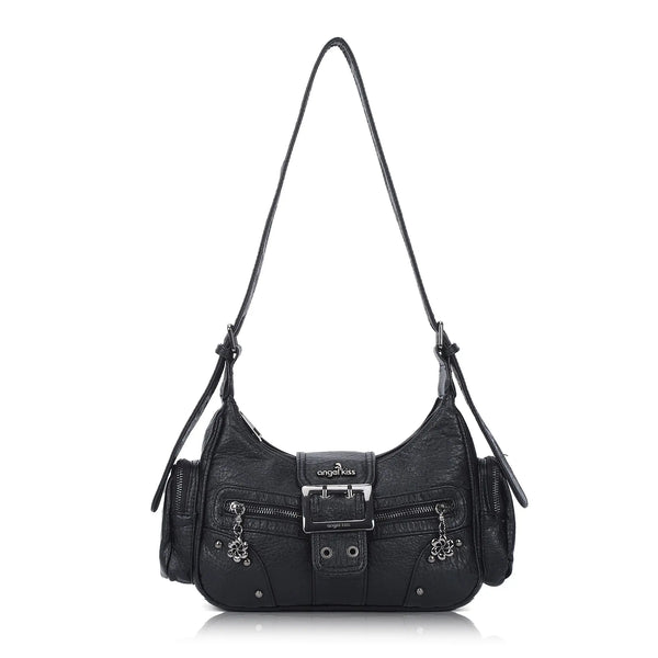 Vintage Washed Crescent Shoulder Bag - Y2K Multi-Pocket Underarm Crossbody Purse