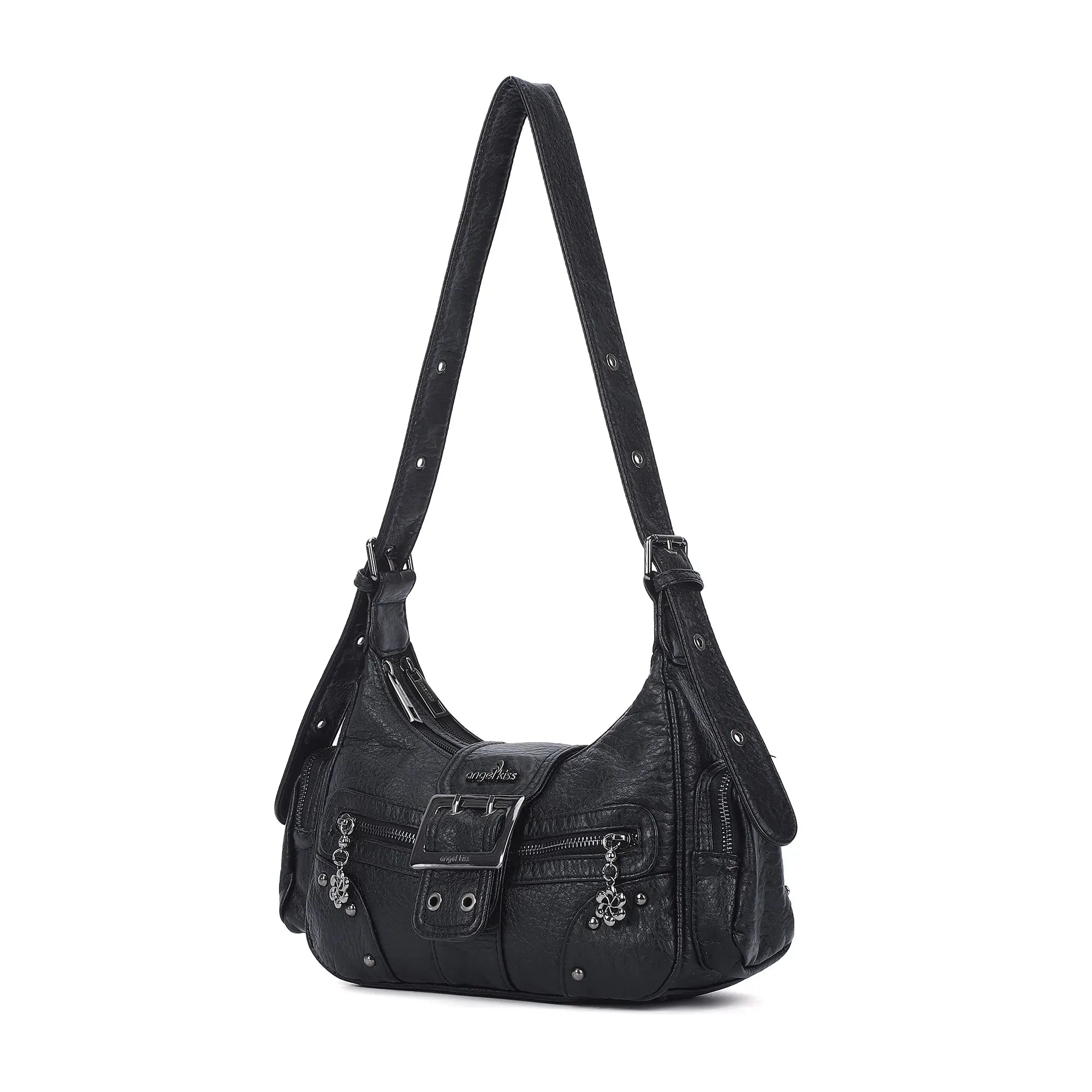 Vintage Washed Crescent Shoulder Bag - Y2K Multi-Pocket Underarm Crossbody Purse