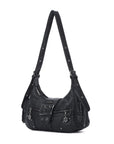Vintage Washed Crescent Shoulder Bag - Y2K Multi-Pocket Underarm Crossbody Purse