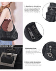 Vintage Washed Crescent Shoulder Bag - Y2K Multi-Pocket Underarm Crossbody Purse