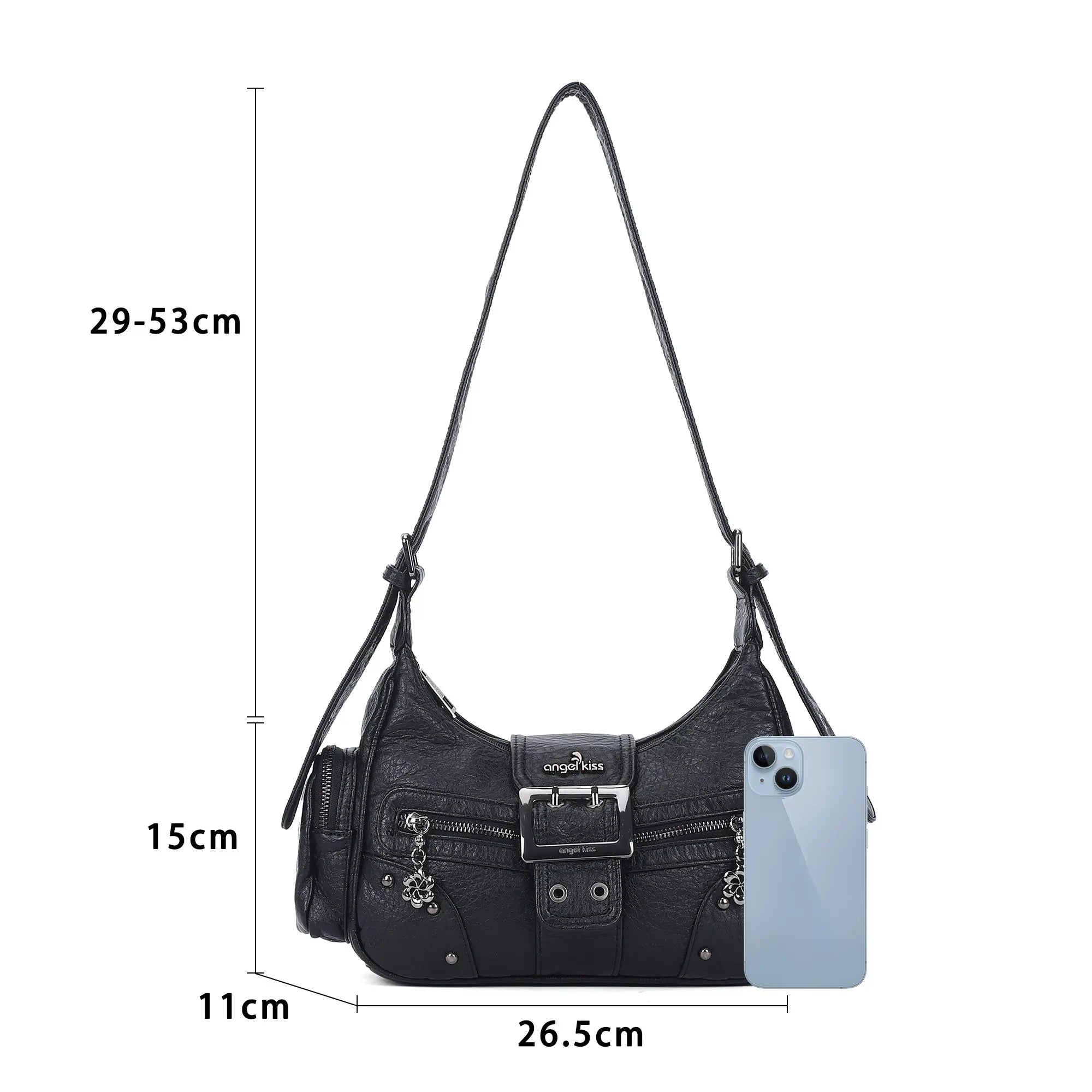 Vintage Washed Crescent Shoulder Bag - Y2K Multi-Pocket Underarm Crossbody Purse