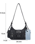 Vintage Washed Crescent Shoulder Bag - Y2K Multi-Pocket Underarm Crossbody Purse