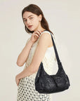 Vintage Washed Crescent Shoulder Bag - Y2K Multi-Pocket Underarm Crossbody Purse