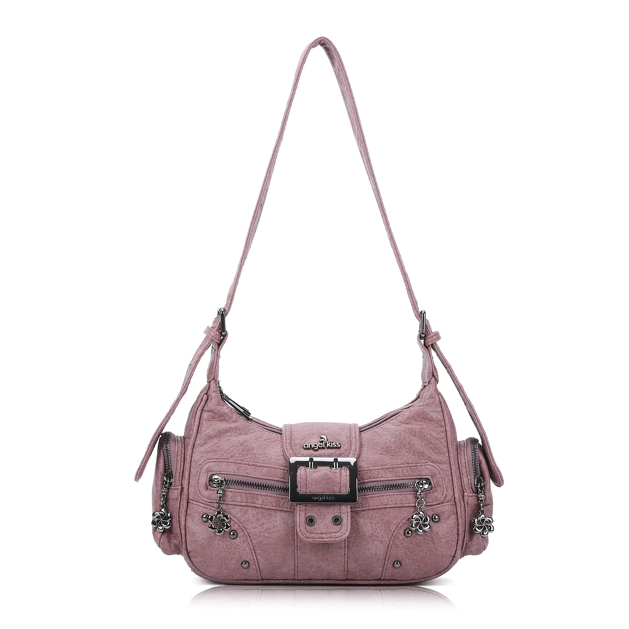 Vintage Washed Crescent Shoulder Bag - Y2K Multi-Pocket Underarm Crossbody Purse