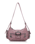 Vintage Washed Crescent Shoulder Bag - Y2K Multi-Pocket Underarm Crossbody Purse