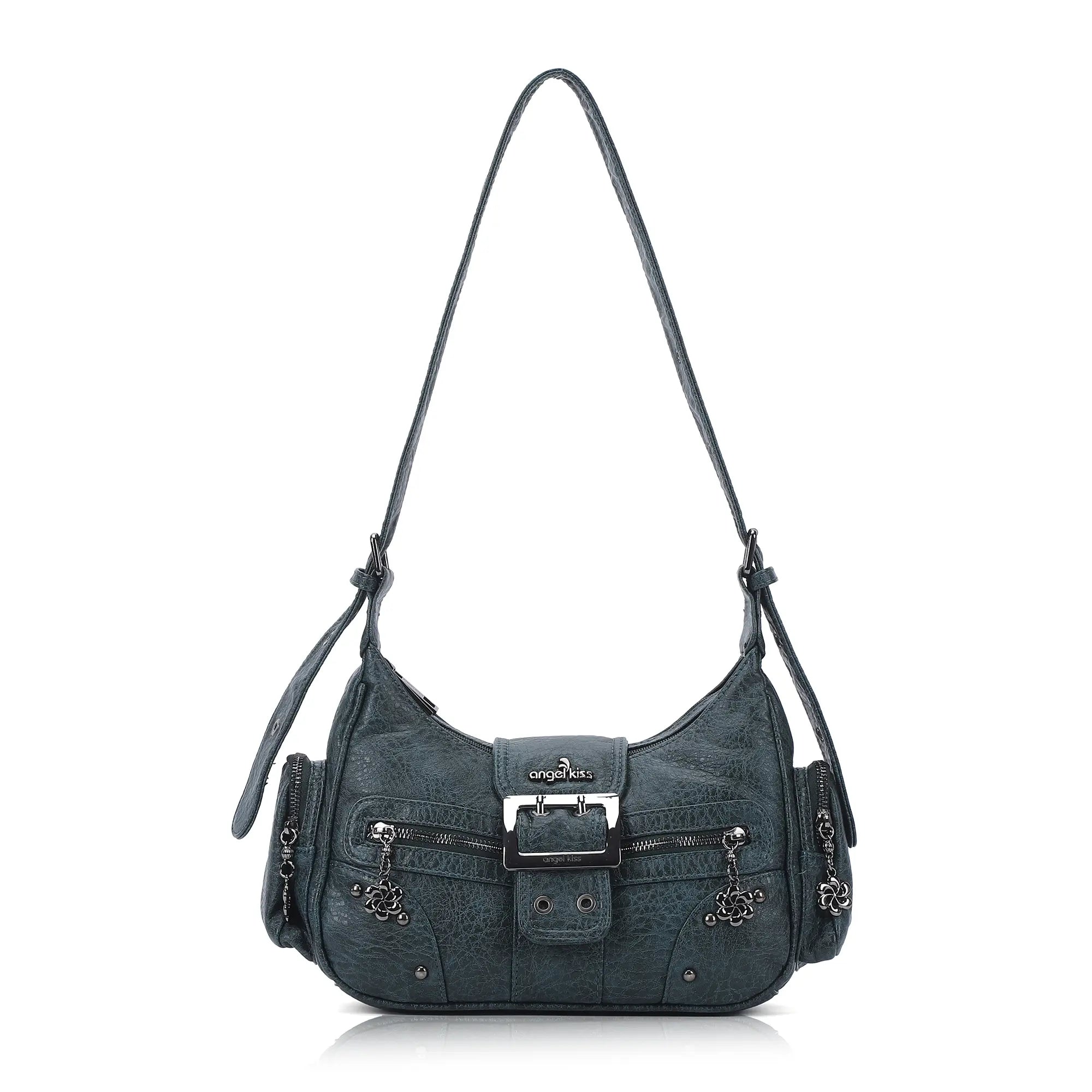Vintage Washed Crescent Shoulder Bag - Y2K Multi-Pocket Underarm Crossbody Purse