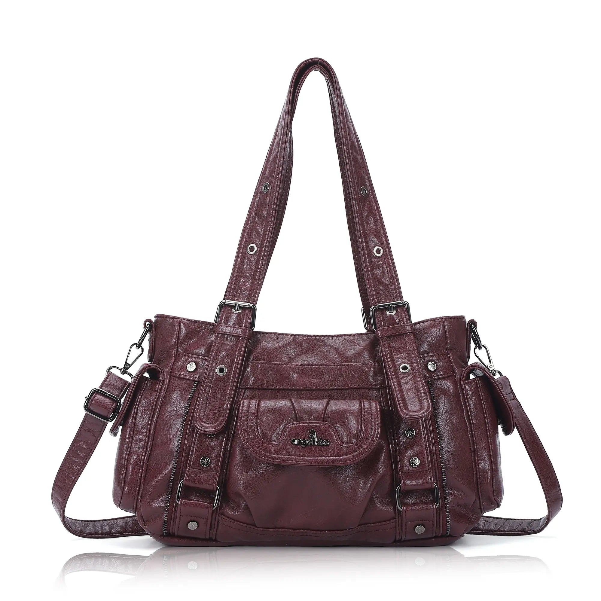 Vintage Washed Slouchy Hobo - Studded Multi-Pocket Crossbody