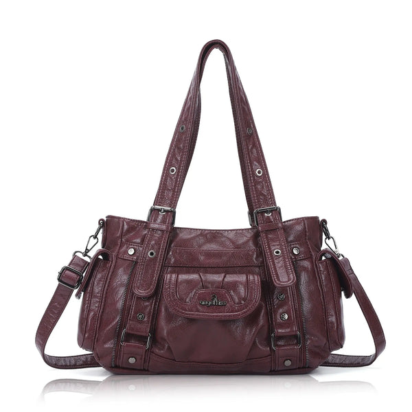 Vintage Washed Slouchy Hobo - Studded Multi-Pocket Crossbody