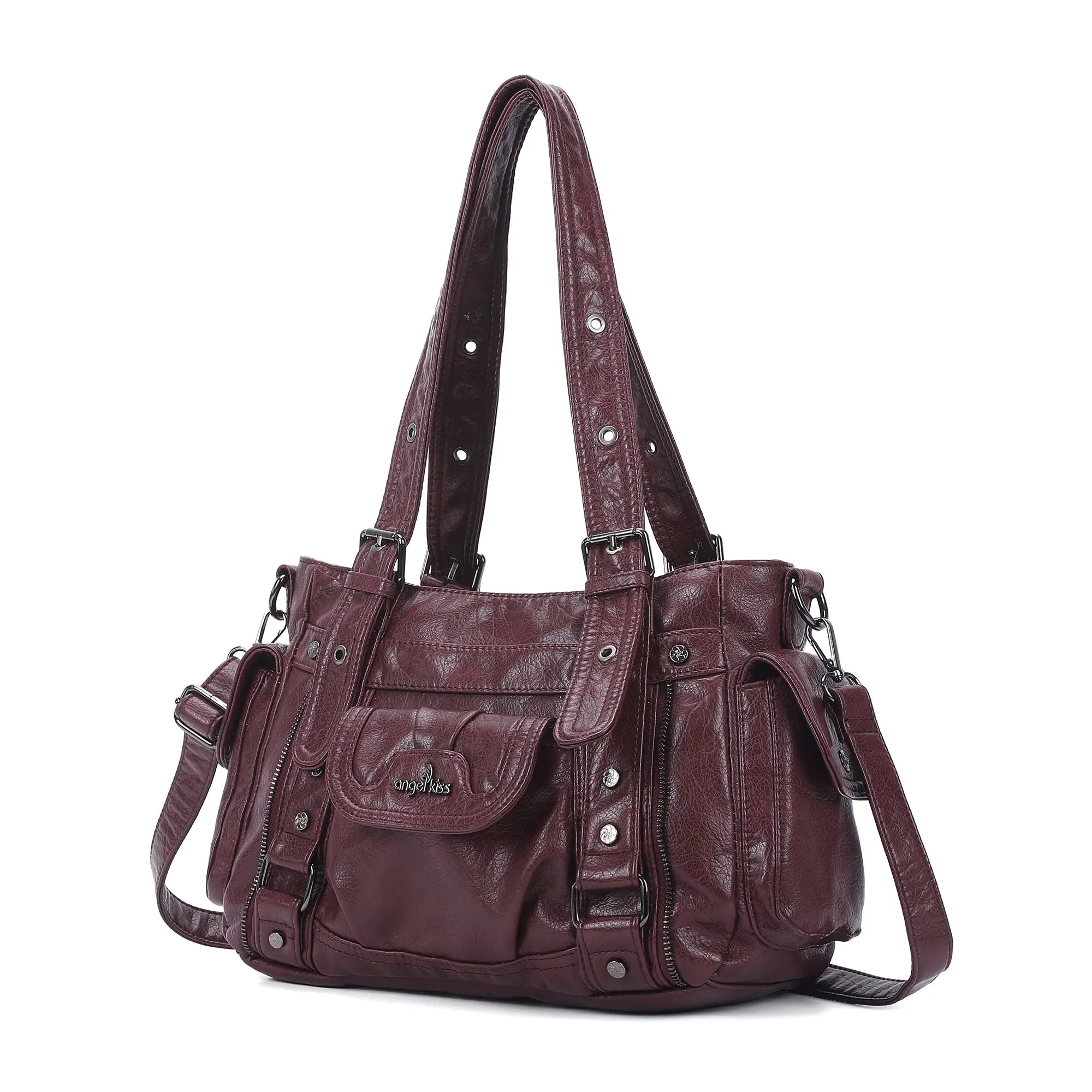 Vintage Washed Slouchy Hobo - Studded Multi-Pocket Crossbody