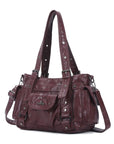 Vintage Washed Slouchy Hobo - Studded Multi-Pocket Crossbody