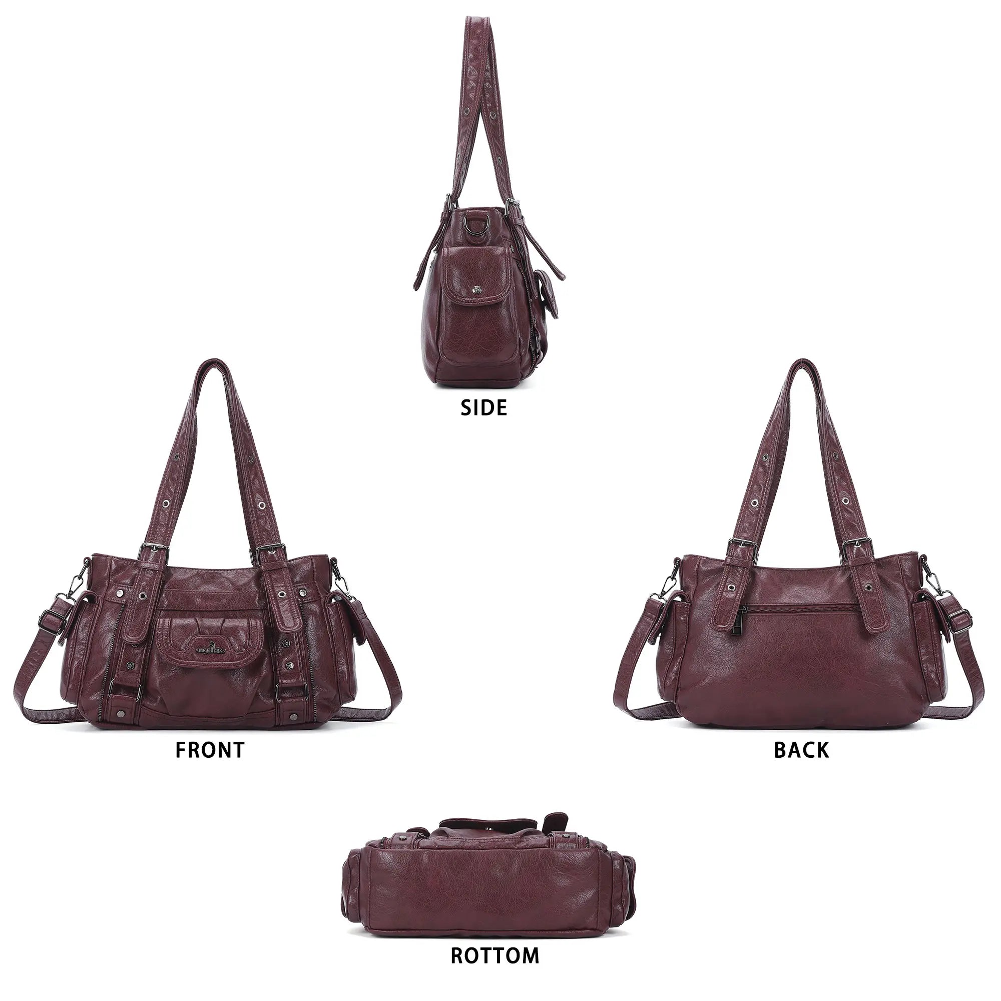Vintage Washed Slouchy Hobo - Studded Multi-Pocket Crossbody