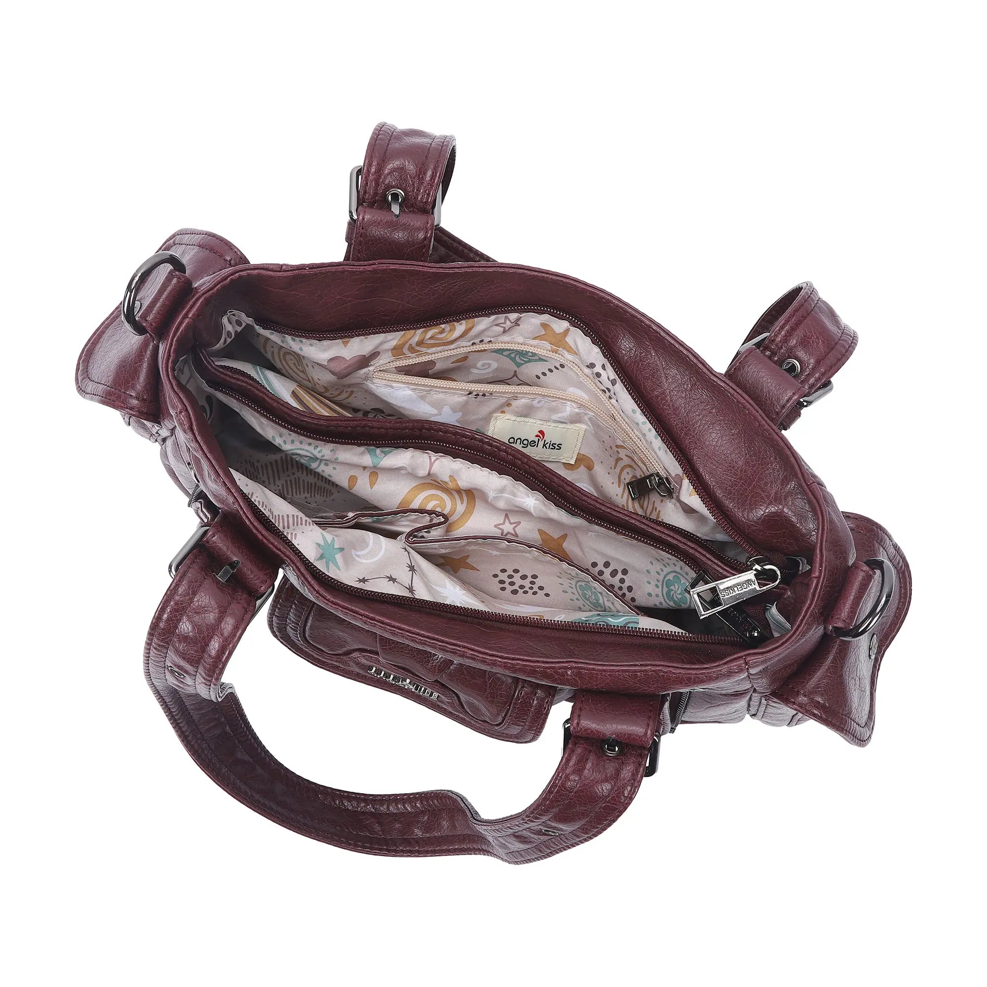 Vintage Washed Slouchy Hobo - Studded Multi-Pocket Crossbody