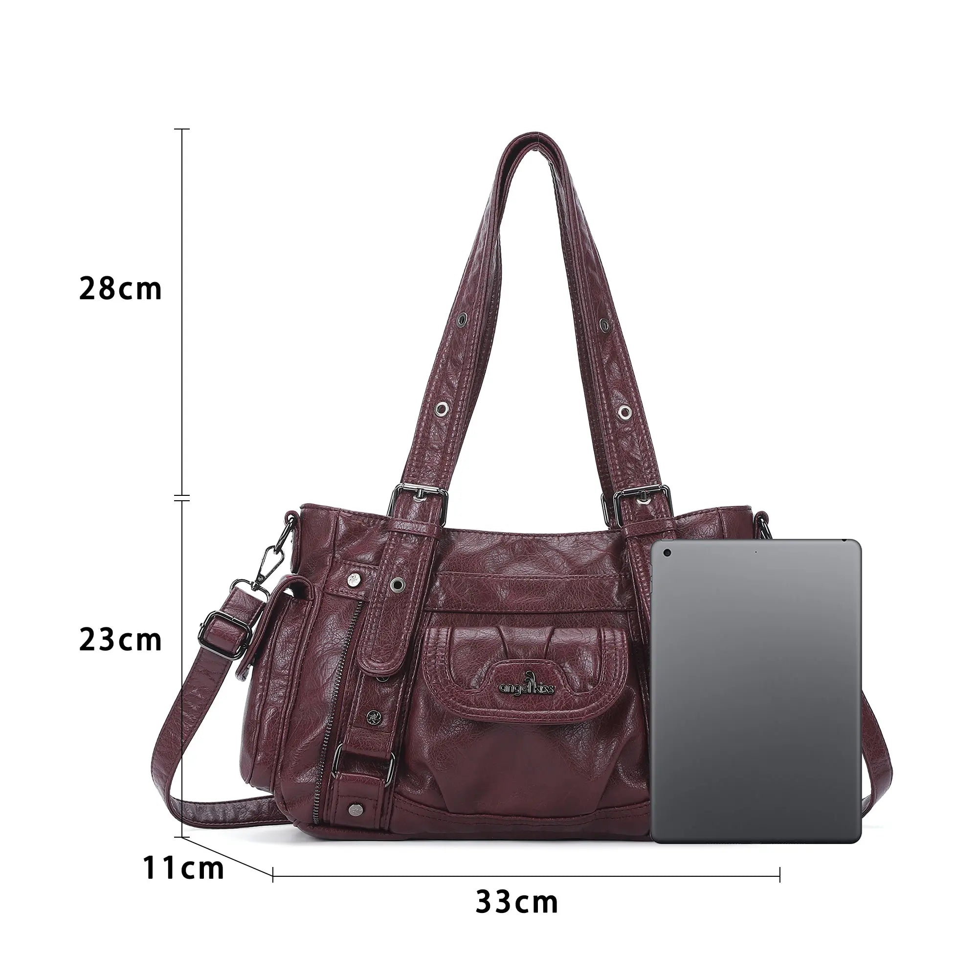 Vintage Washed Slouchy Hobo - Studded Multi-Pocket Crossbody