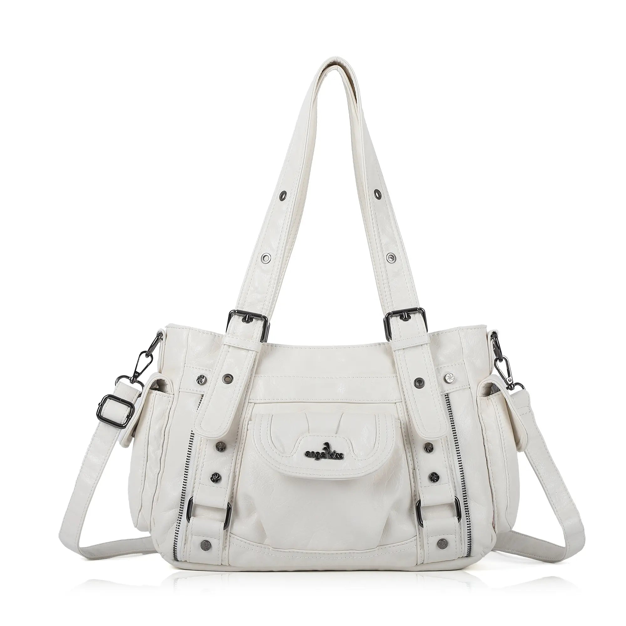 Vintage Washed Slouchy Hobo - Studded Multi-Pocket Crossbody