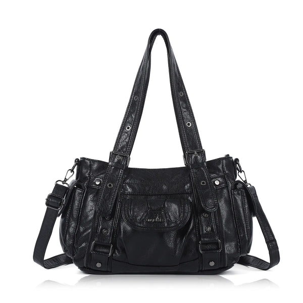 Vintage Washed Slouchy Hobo - Studded Multi-Pocket Crossbody