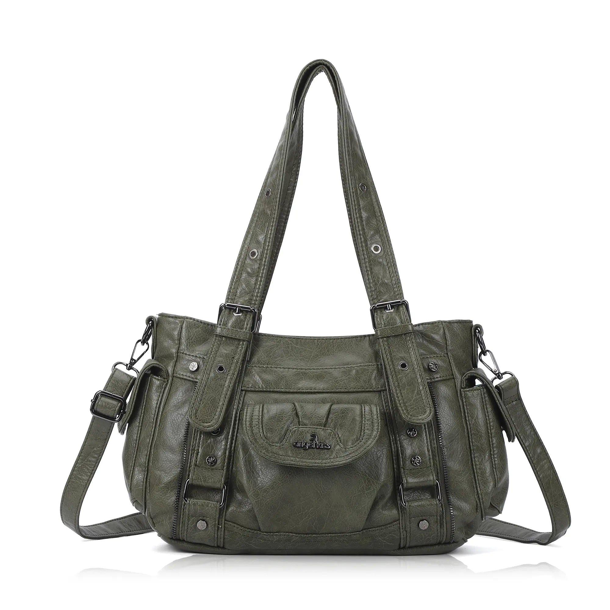 Vintage Washed Slouchy Hobo - Studded Multi-Pocket Crossbody