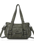 Vintage Washed Slouchy Hobo - Studded Multi-Pocket Crossbody