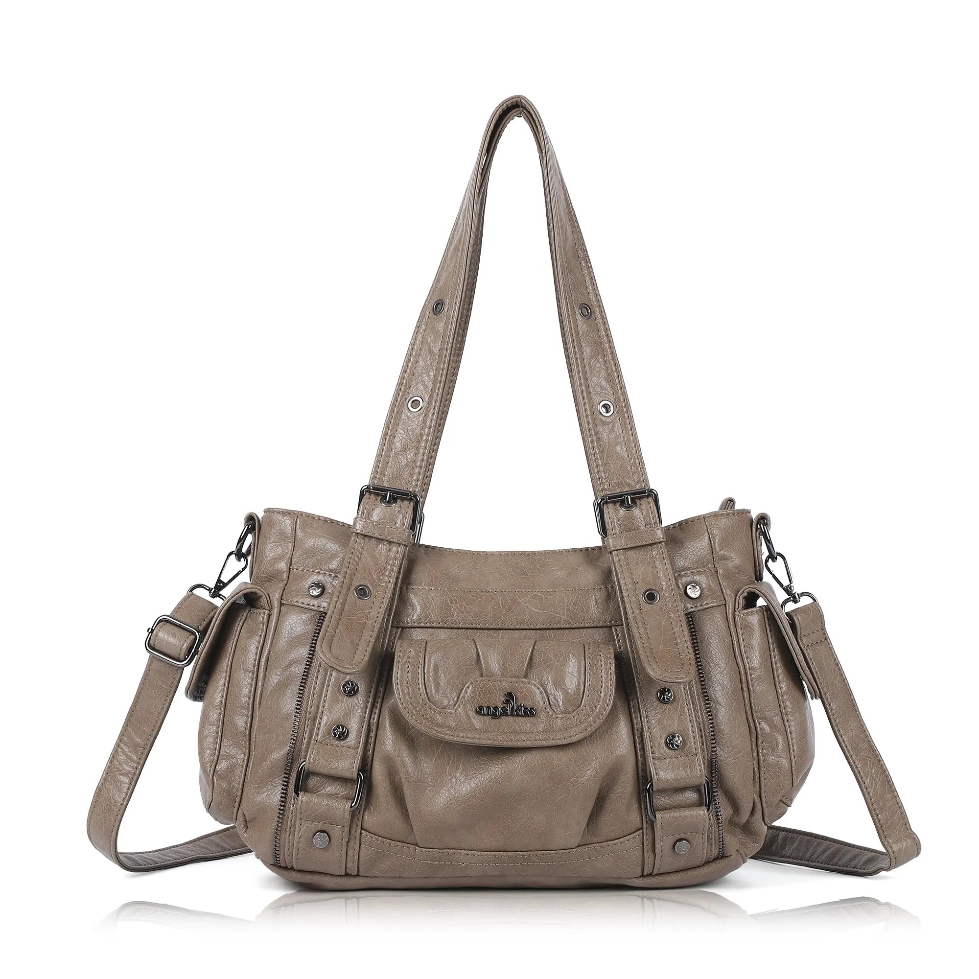 Vintage Washed Slouchy Hobo - Studded Multi-Pocket Crossbody