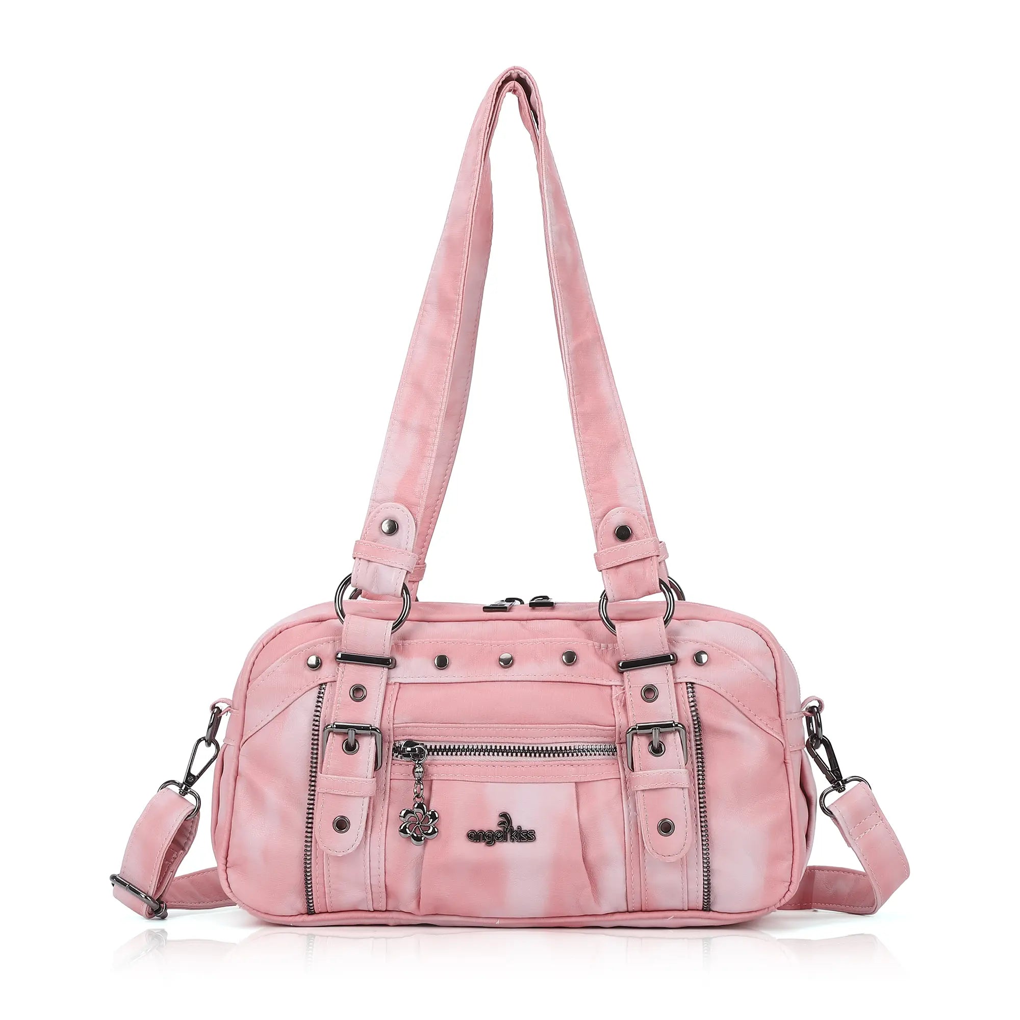 Vintage Soft Leather Boston Bag - Studded Barrel Shoulder Handbag