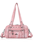Vintage Soft Leather Boston Bag - Studded Barrel Shoulder Handbag