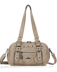Vintage Soft Leather Boston Bag - Studded Barrel Shoulder Handbag