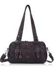 Vintage Soft Leather Boston Bag - Studded Barrel Shoulder Handbag