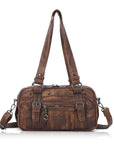 Vintage Soft Leather Boston Bag - Studded Barrel Shoulder Handbag