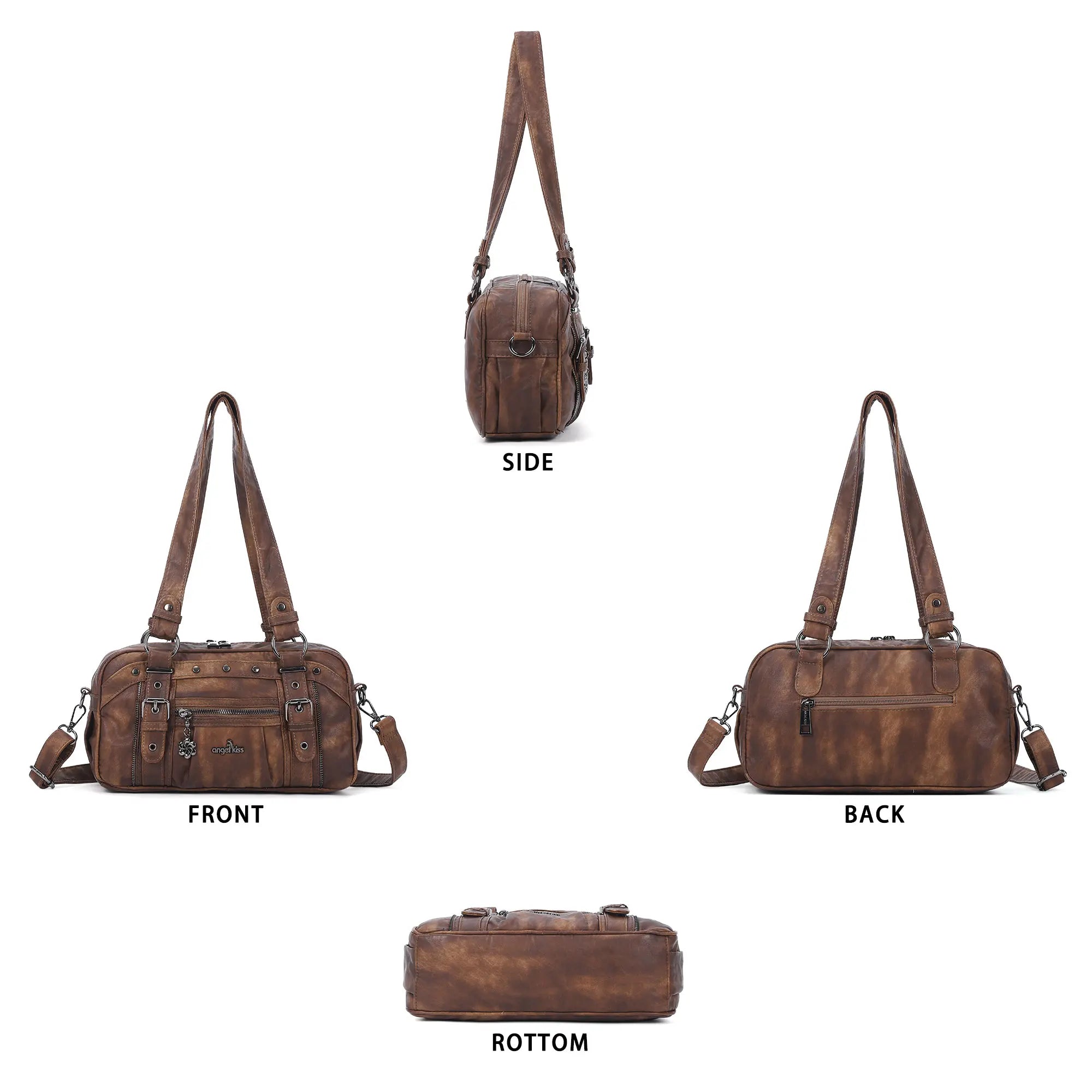 Vintage Soft Leather Boston Bag - Studded Barrel Shoulder Handbag