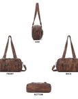 Vintage Soft Leather Boston Bag - Studded Barrel Shoulder Handbag