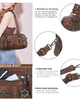 Vintage Soft Leather Boston Bag - Studded Barrel Shoulder Handbag