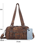 Vintage Soft Leather Boston Bag - Studded Barrel Shoulder Handbag