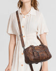 Vintage Soft Leather Boston Bag - Studded Barrel Shoulder Handbag