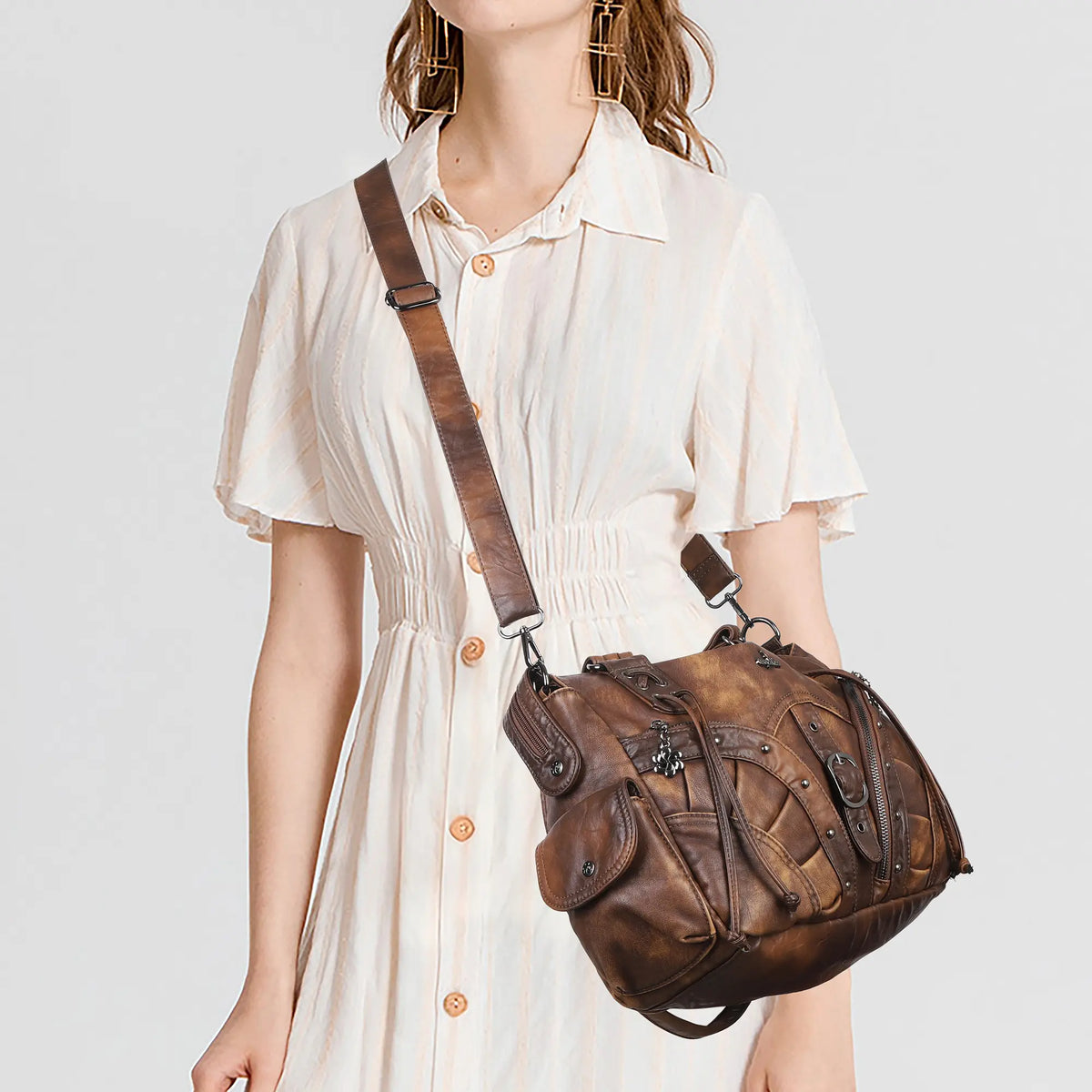 Y2K Vintage Moto Multi-Pocket Shoulder Bag – Slouchy Everyday Purse