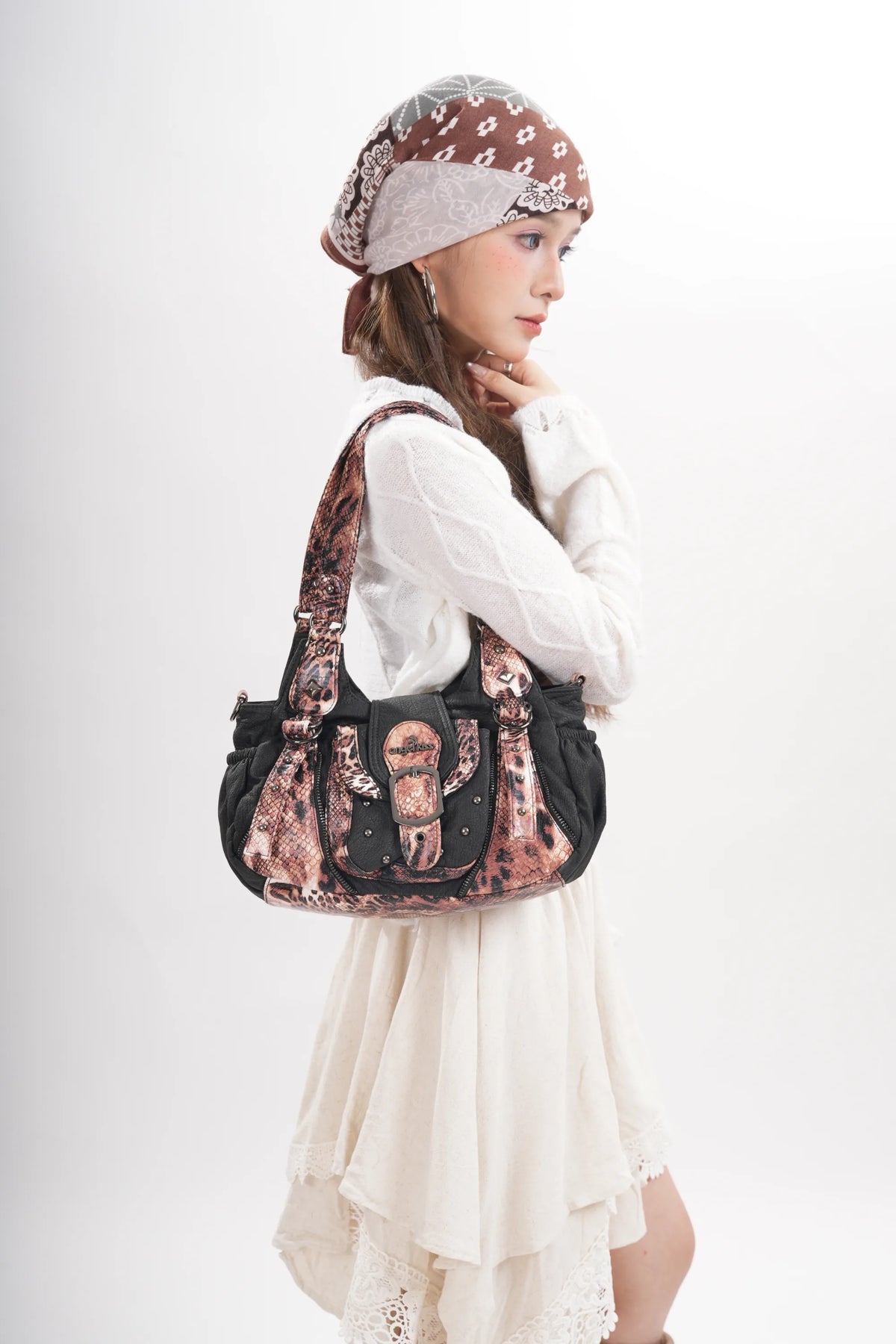 Vintage Utility Organizer Shoulder Bag
