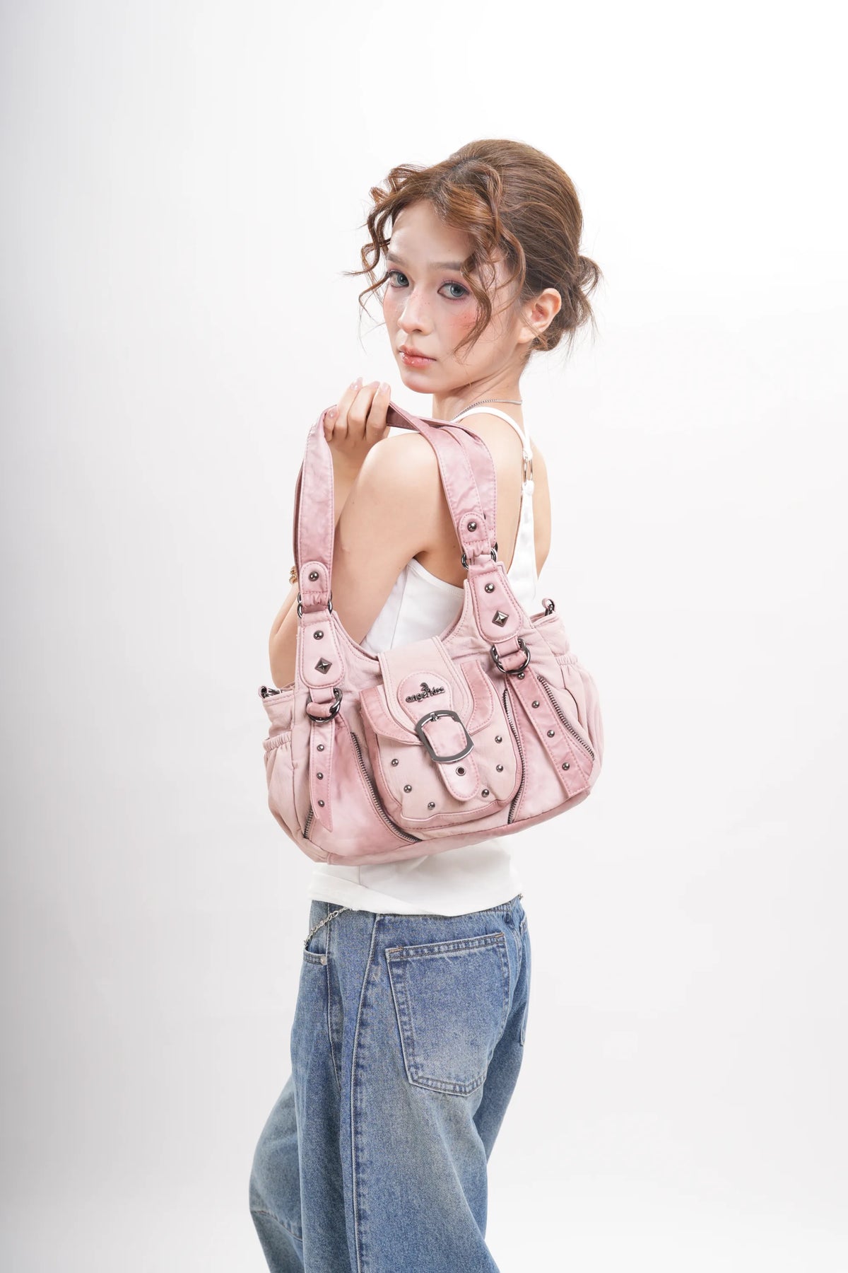 Vintage Utility Organizer Shoulder Bag
