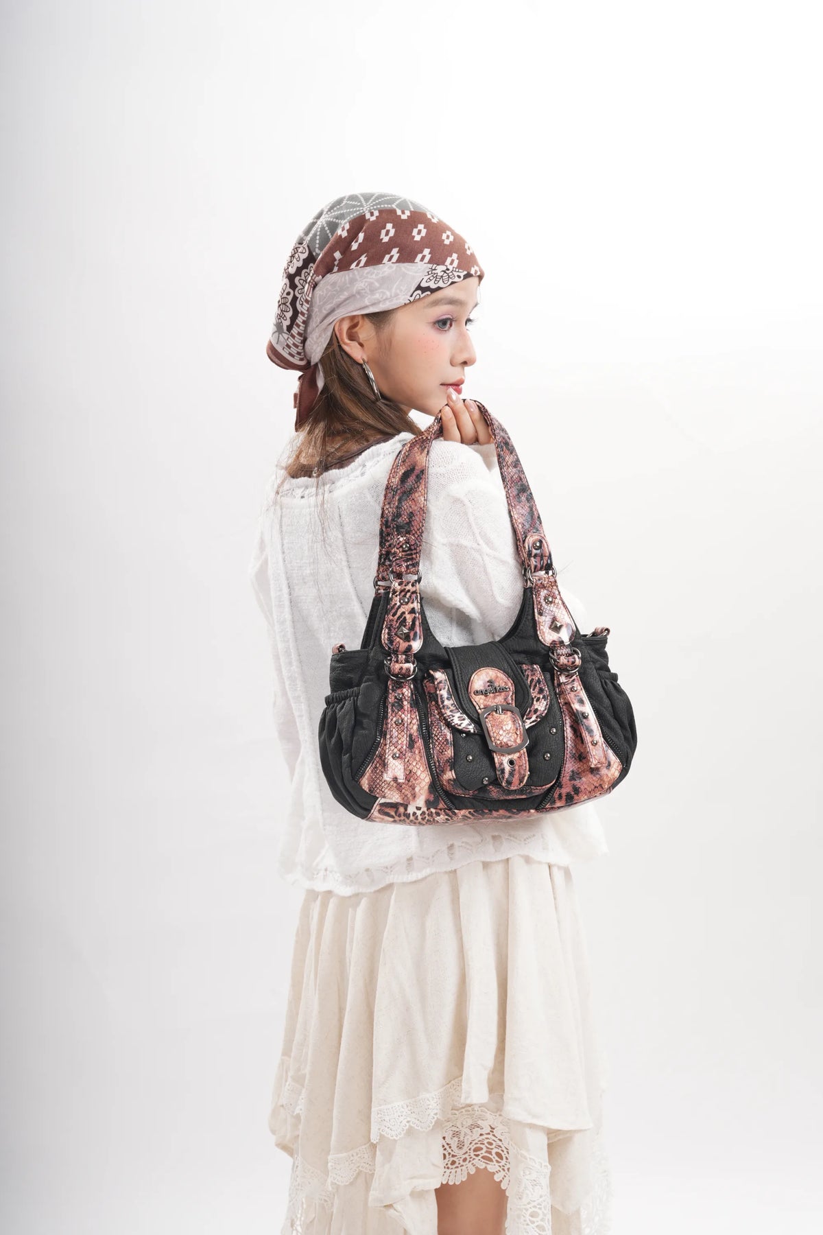Vintage Utility Organizer Shoulder Bag