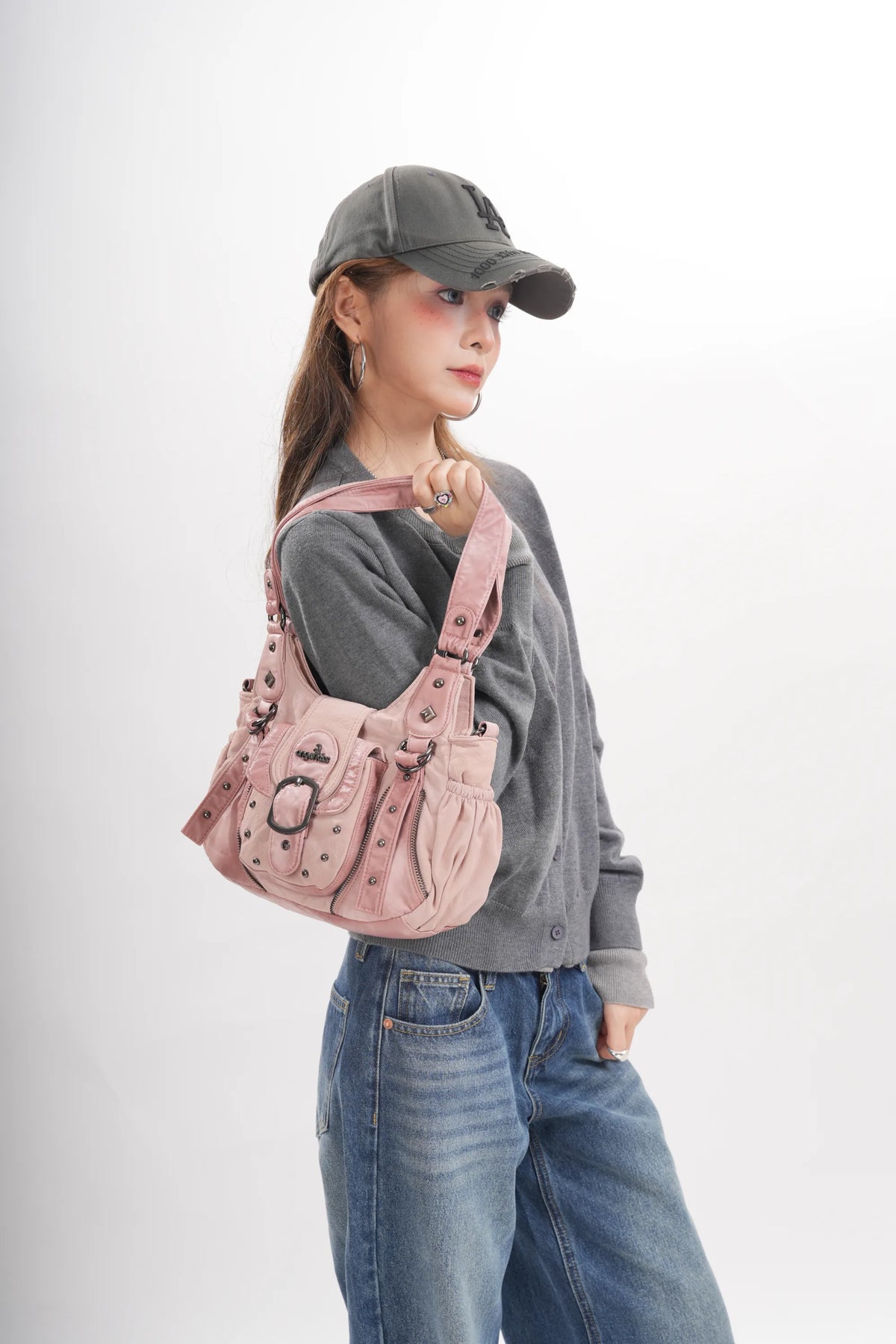 Vintage Utility Organizer Shoulder Bag