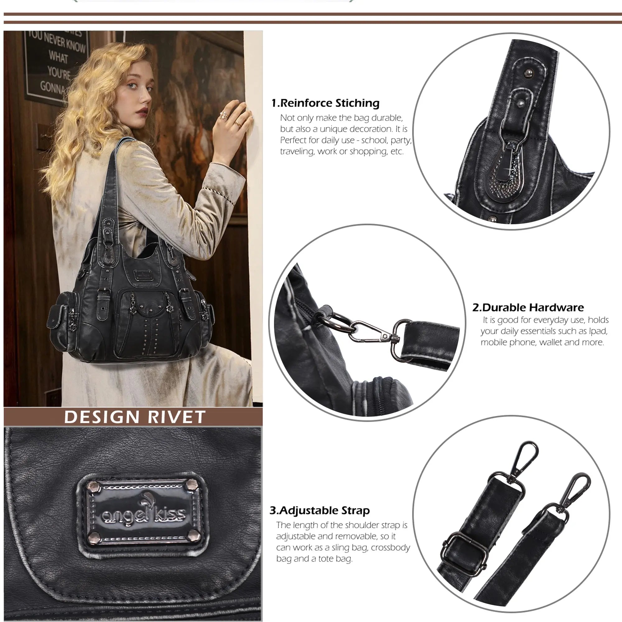 Studded Utility Carryall Shoulder Bag