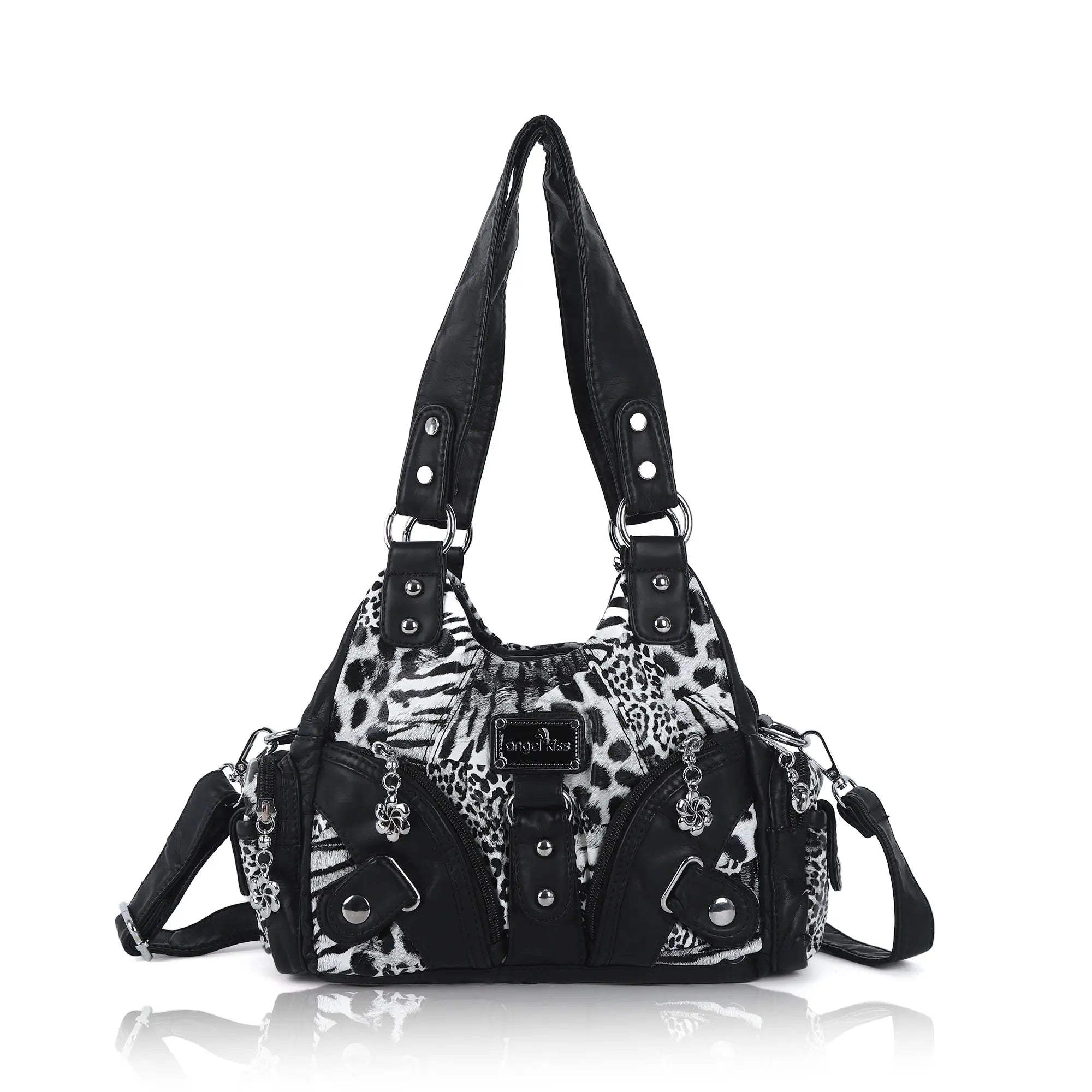 Leopard Print Y2K Shoulder Bag with Studded Details