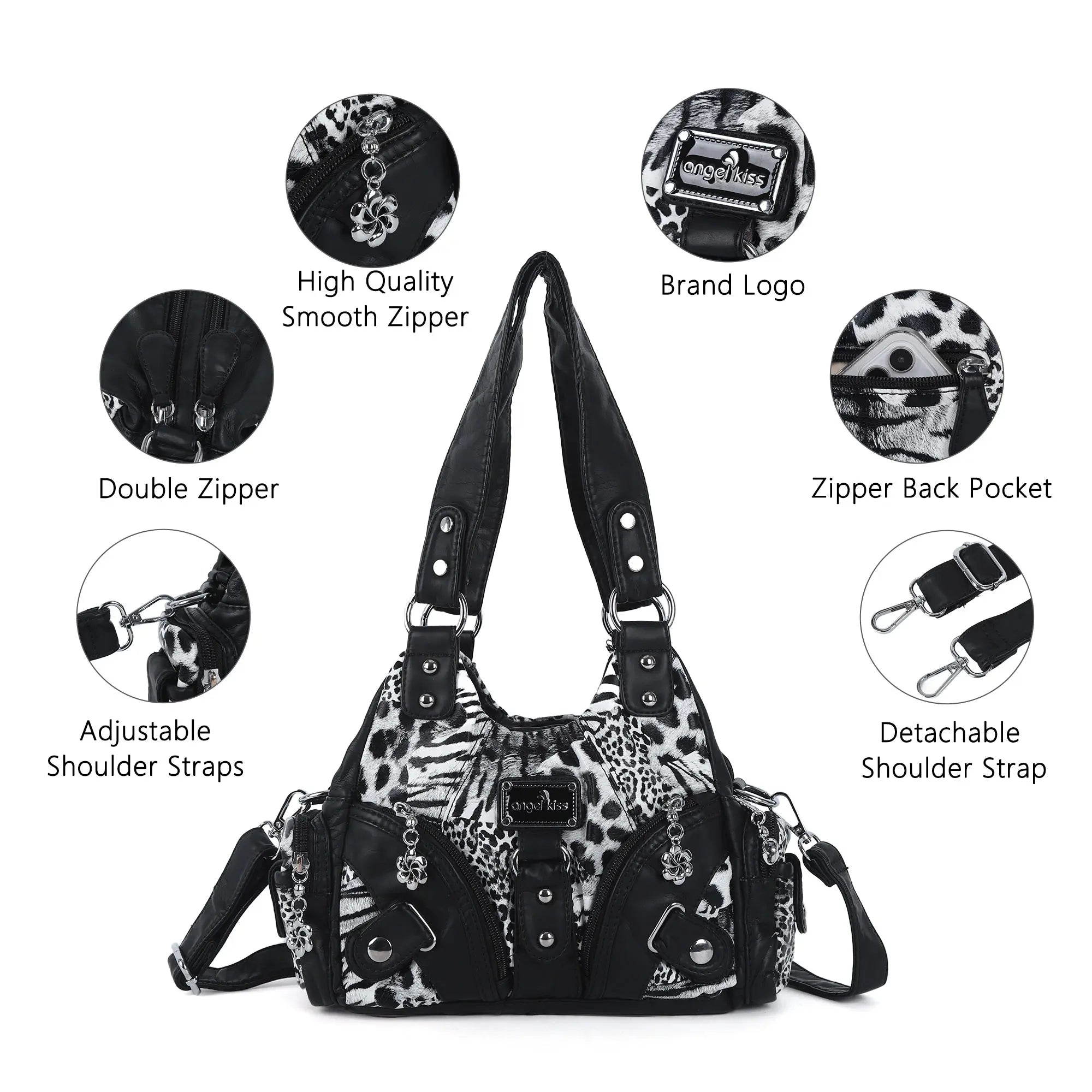 Leopard Print Y2K Shoulder Bag with Studded Details