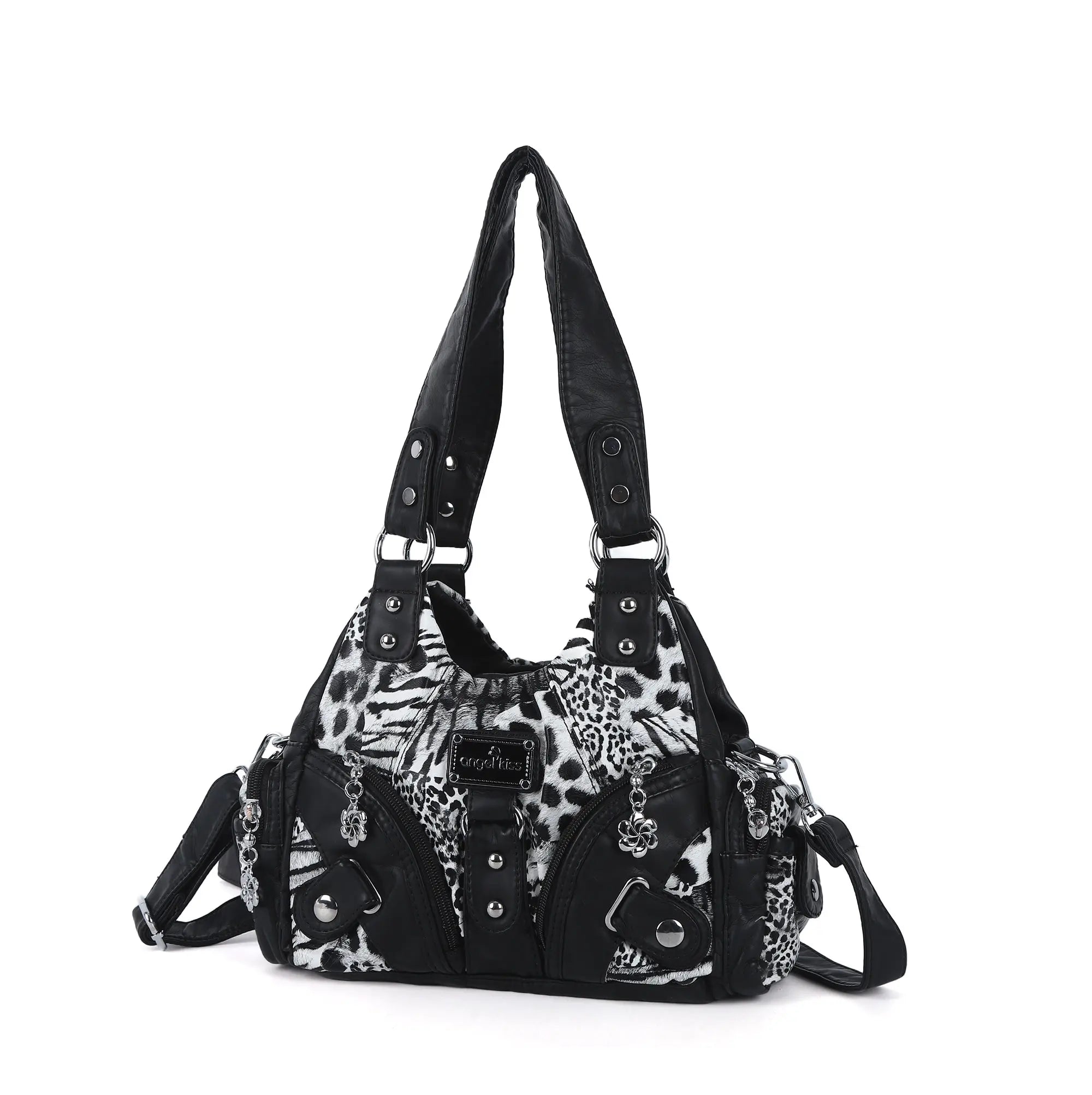 Leopard Print Y2K Shoulder Bag with Studded Details