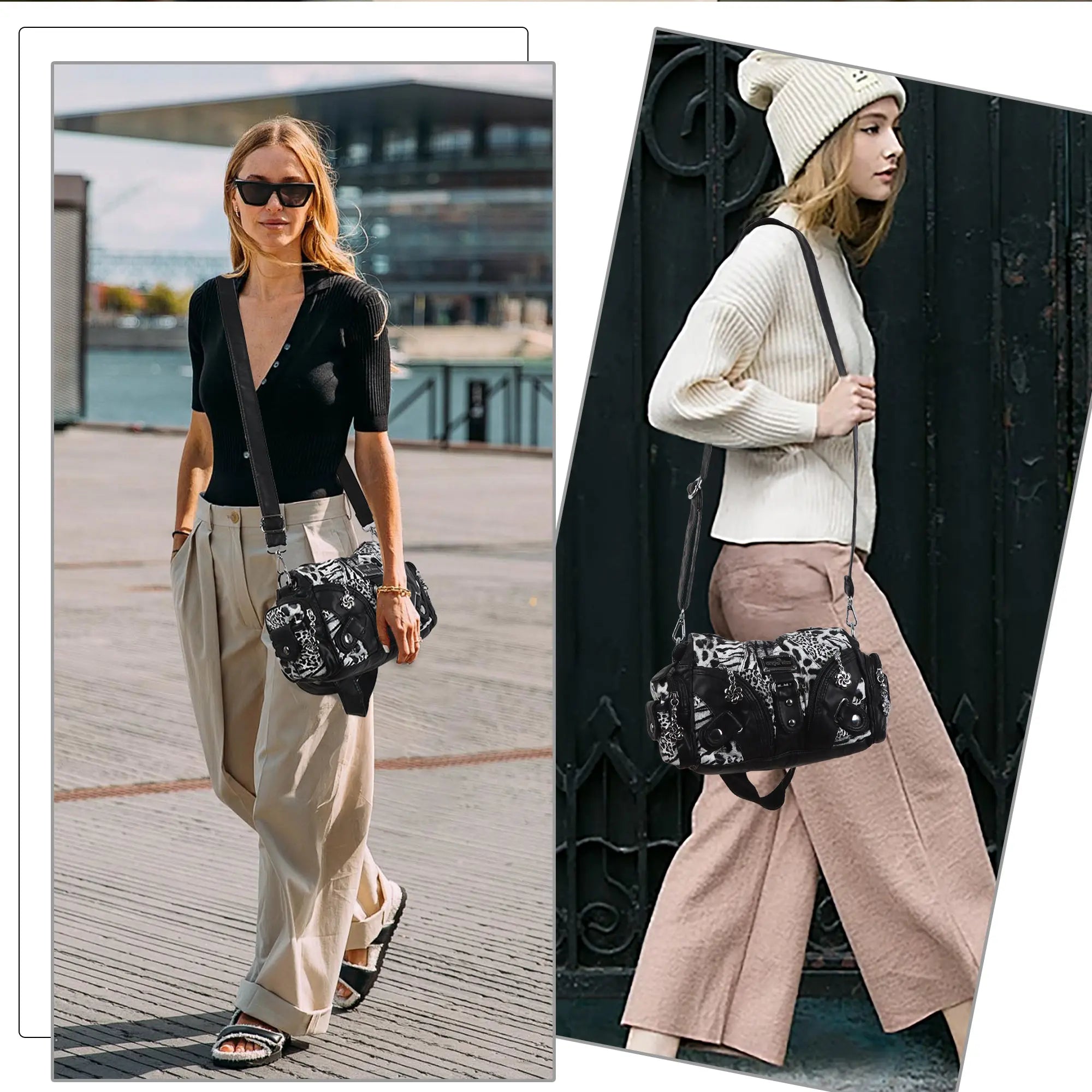 Leopard Print Y2K Shoulder Bag with Studded Details