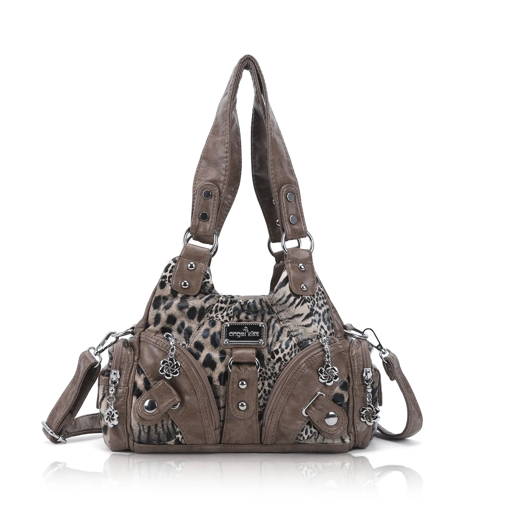Leopard Print Y2K Shoulder Bag with Studded Details