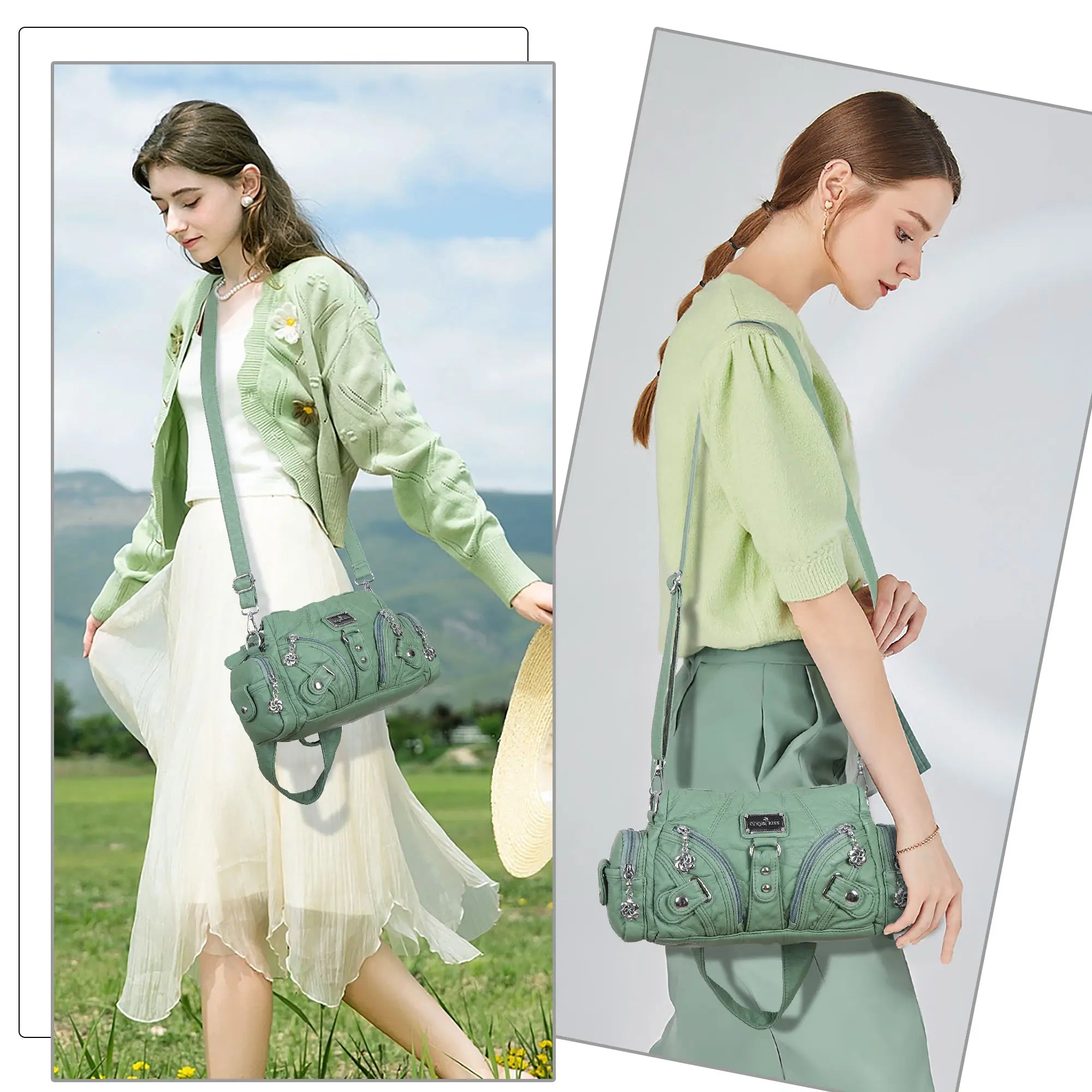 Small Everyday Shoulder Purse with Front Zip Pockets