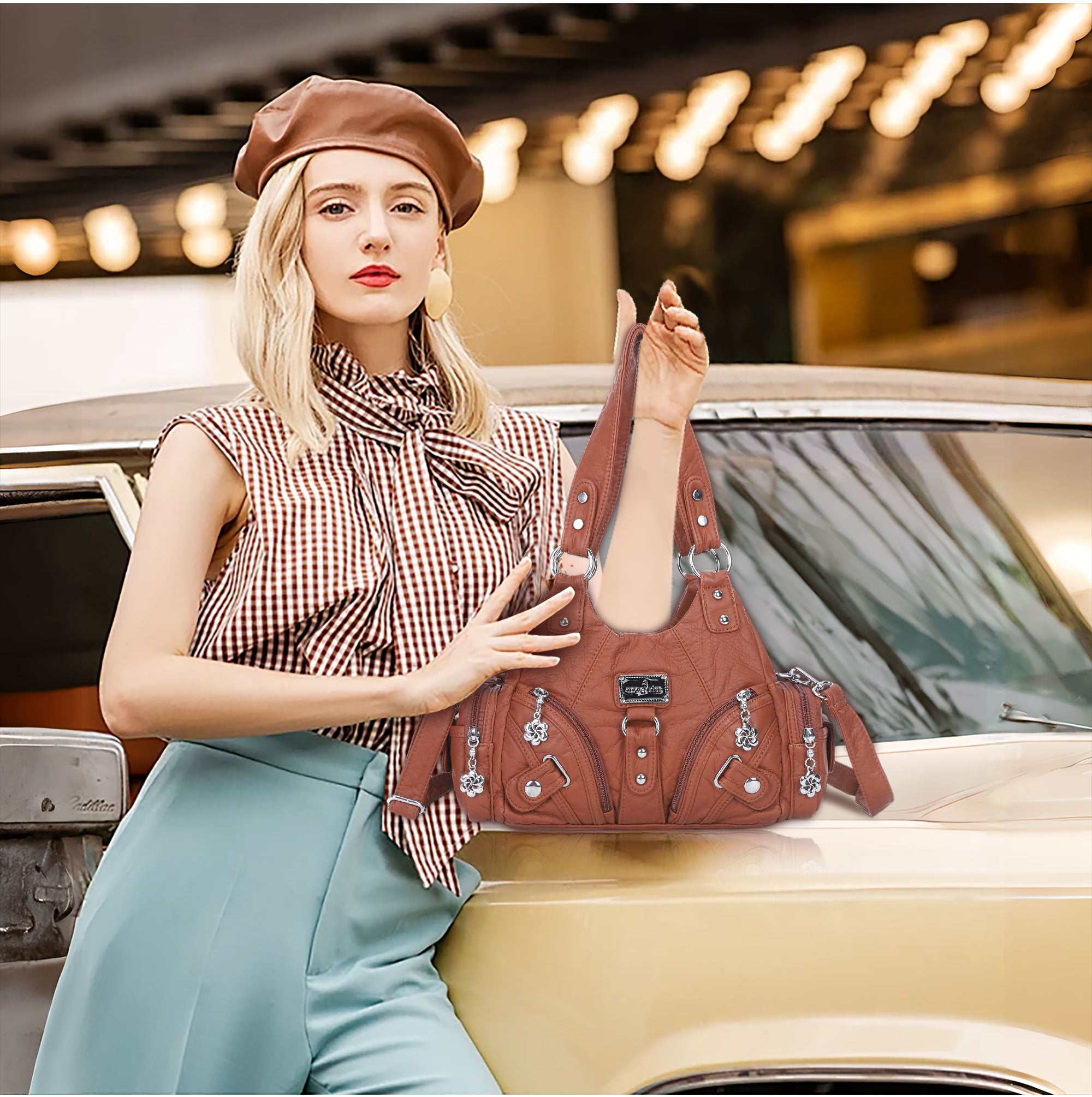 Small Everyday Shoulder Purse with Front Zip Pockets