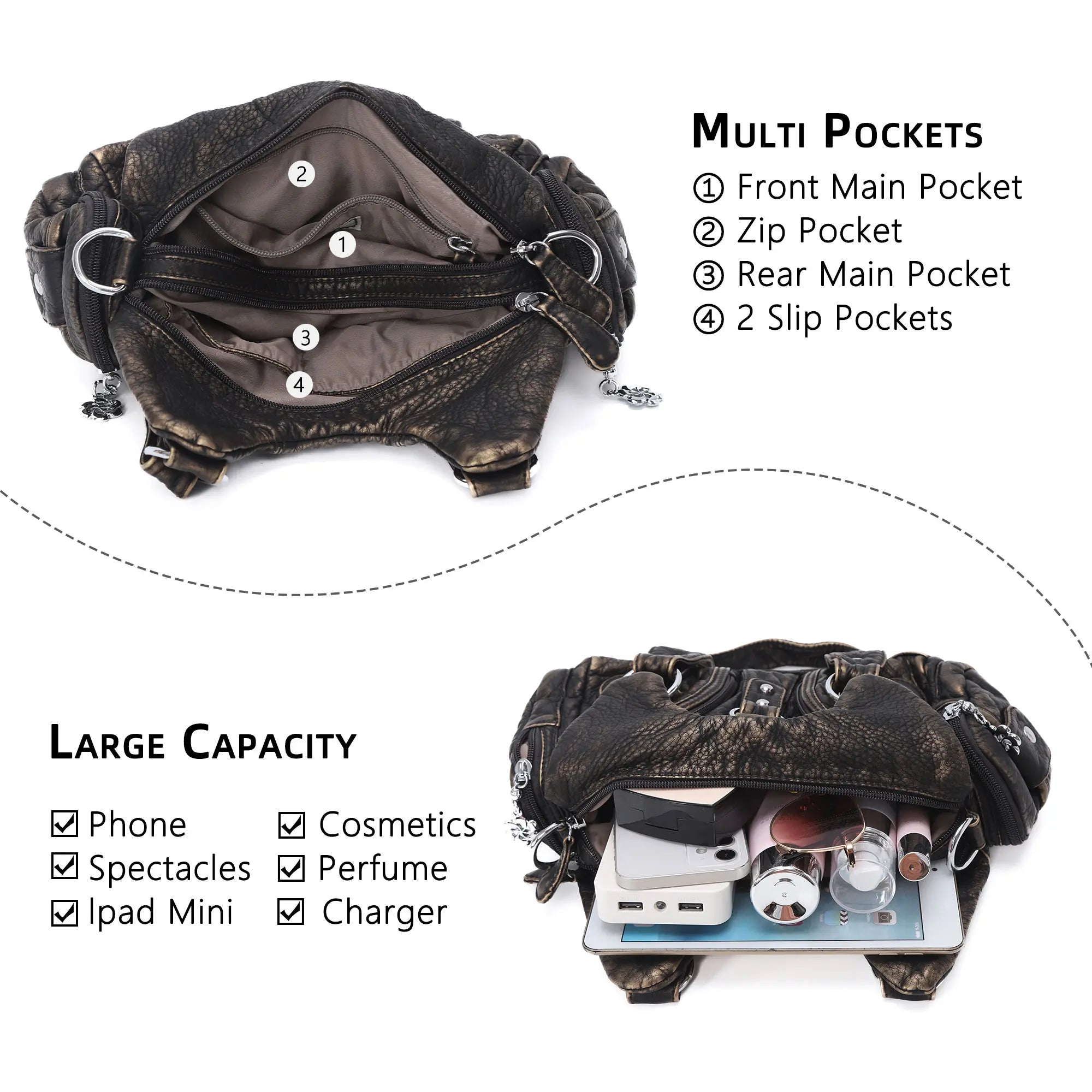 Small Everyday Shoulder Purse with Front Zip Pockets