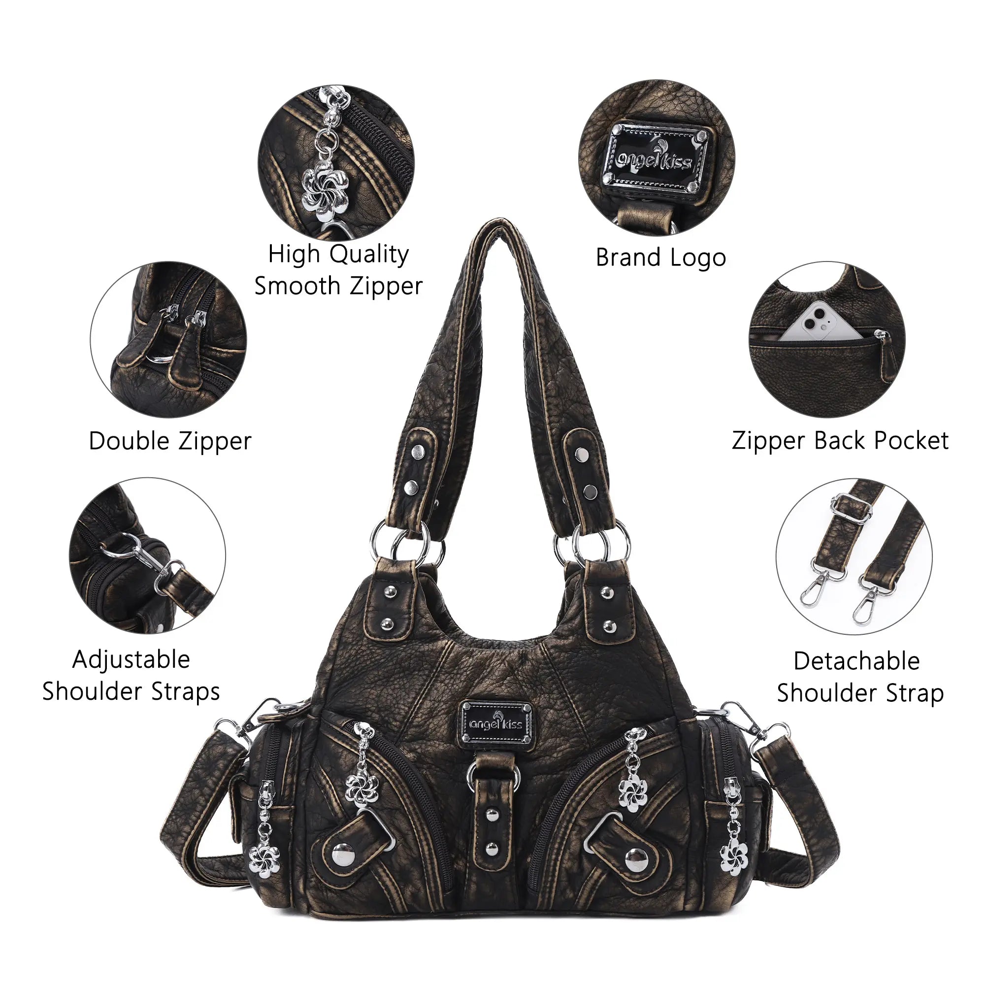Small Everyday Shoulder Purse with Front Zip Pockets